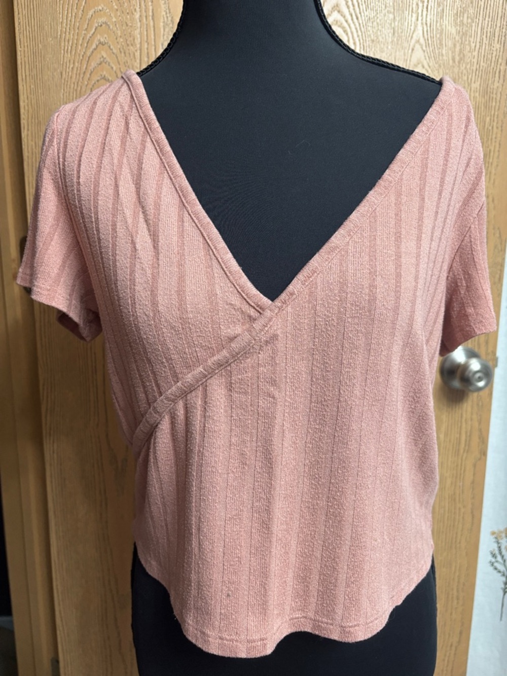 SO Dusty Rose Ribbed Wrap Crop Top